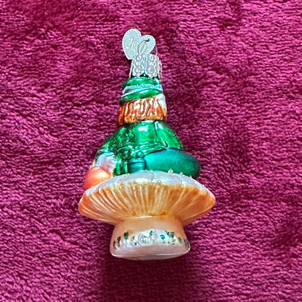 Old World Christmas Leprechaun on Mushroom Glass Ornament Irish St Patricks Day - Picture 2 of 7